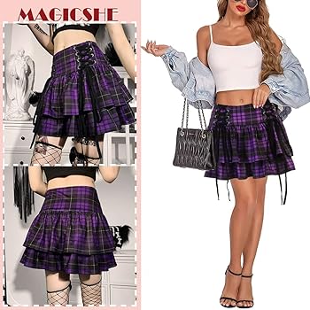 Amazon.com: MAGICSHE Purple Pleated Mini Skirt Plaid Skirts